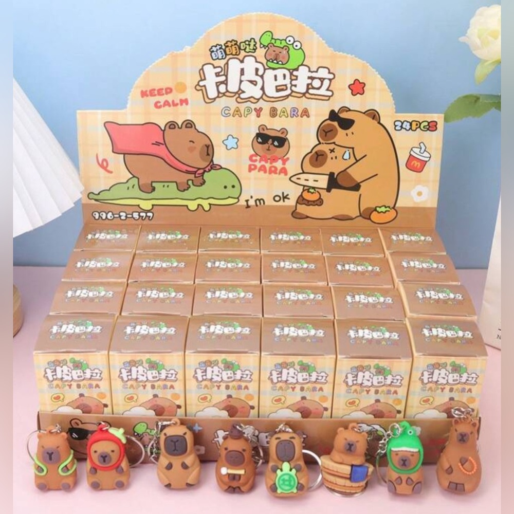 Full Case- 24 Capybara Keychains- in display case- individually boxed. NEW